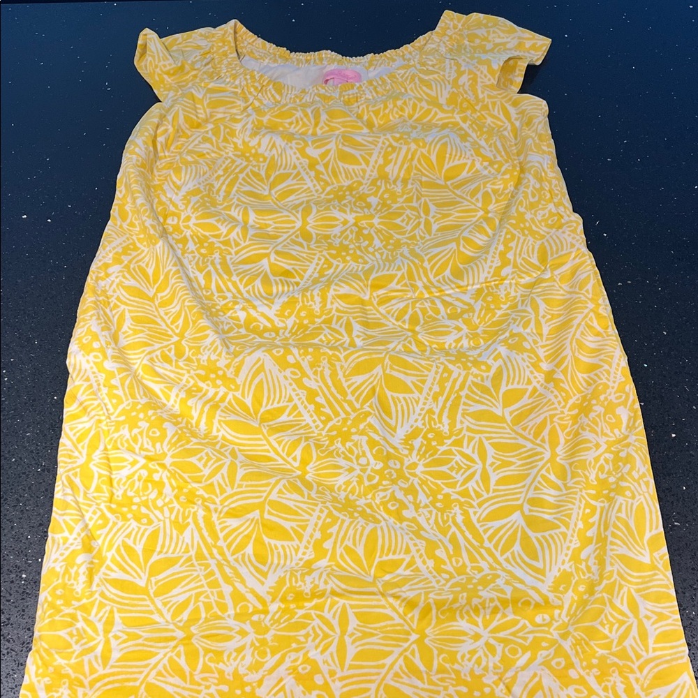 Lilly Pulitzer Lemon Yellow Floral Print Peasant Dress, size XS